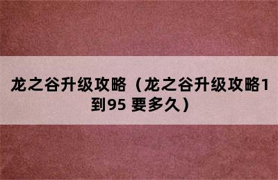 龙之谷升级攻略（龙之谷升级攻略1到95 要多久）